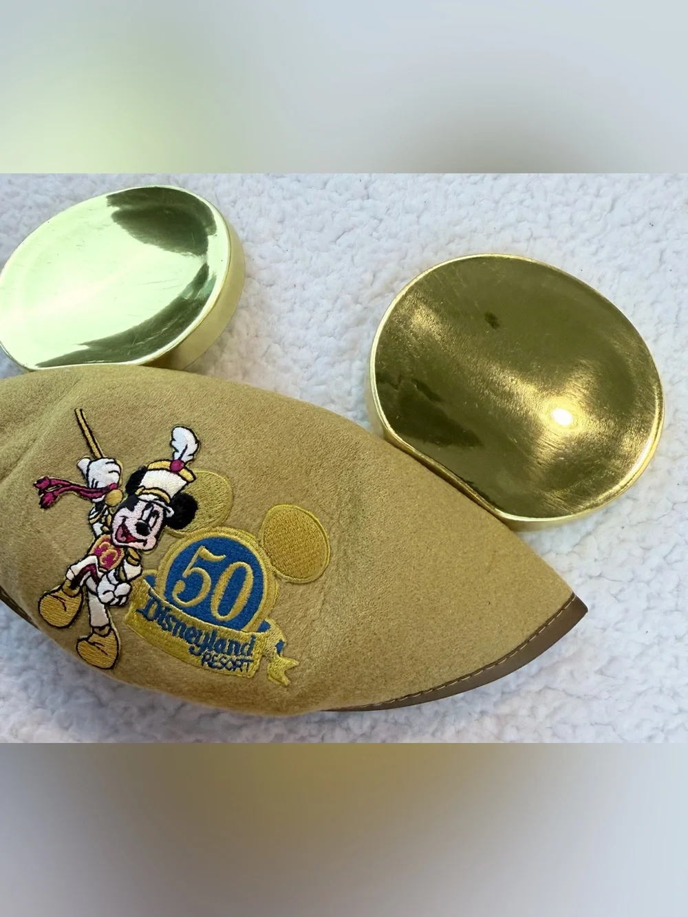 (VTG) DISNEY • Kids Gold Disneyland Resort 50th Anniversary Mickey Ears Hat, OS
